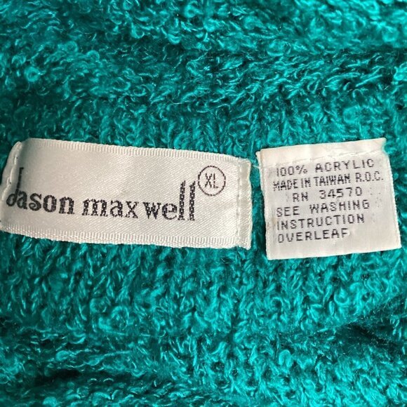 Vintage Jason Maxwell Cowl Neck Sweater Bright Teal Textured Knit XL #17P - Picture 6 of 7